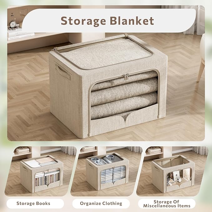 FHSQX 3 Pack Clothes Storage Bins Foldable Metal Frame Storage Box Extra Large - Image 4