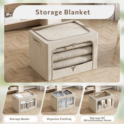 FHSQX 3 Pack Clothes Storage Bins Foldable Metal Frame Storage Box Extra Large - Image 4