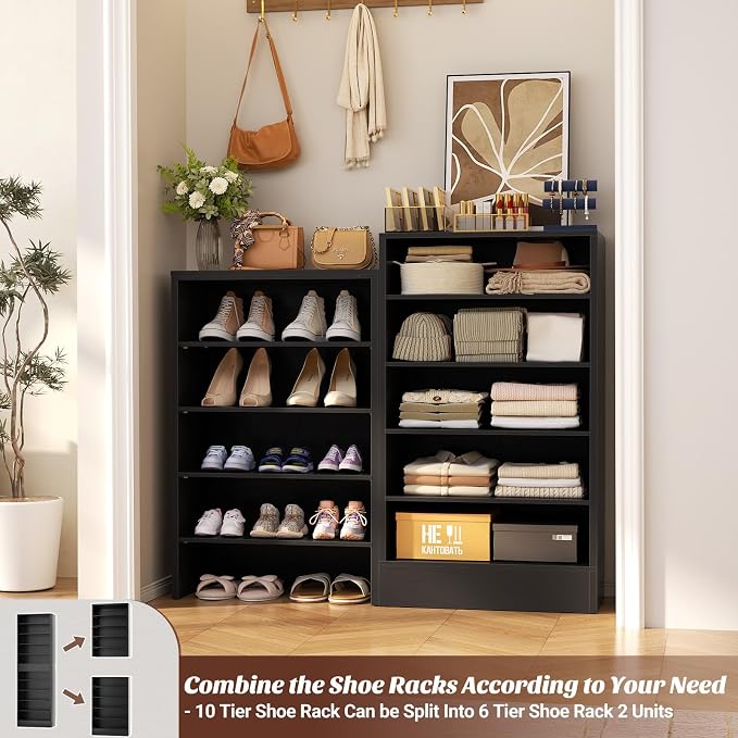 Aheaplus Narrow Shoe Cabinet, 10 Tiers Tall Wood Shoe Rack, Shoe Storage - Image 5