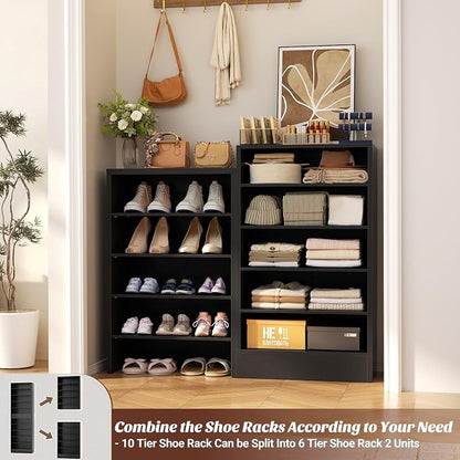 Aheaplus Narrow Shoe Cabinet, 10 Tiers Tall Wood Shoe Rack, Shoe Storage - Image 5