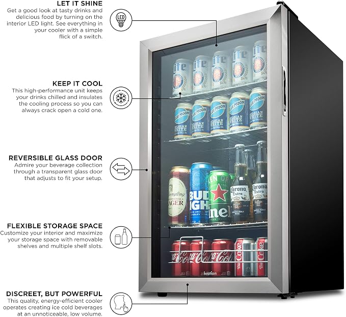 Ivation 126 Can Beverage Refrigerator | Freestanding Ultra Cool Mini Drink - Image 5
