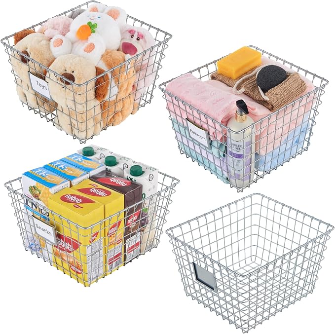 JUNCHU CHERRY 【Extra Large】 Wire Handmade Basket 4 Packs, Kitchen Bathroom by JUNCHUCHERRY