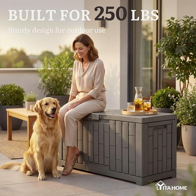 YITAHOME 60 Gallon Resin Deck Box, Weather Resistant Outdoor Rattan Storage Box - Image 2