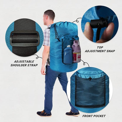 Laundry Bag with Shoulder Straps and Mesh Pocket Laundry Backpack Large - Image 3