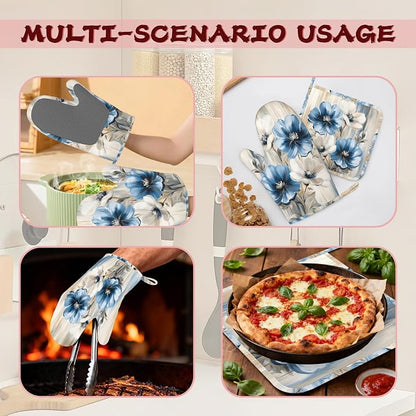 Flower Heat-Resistant Silicone Oven Mitts and Pot Holders, Flower on Marble Art - Image 6