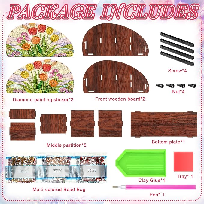 Novabright 3 Pcs Stained Glass Flower Diamond Art Organizer Storage Boxes DIY - Image 5