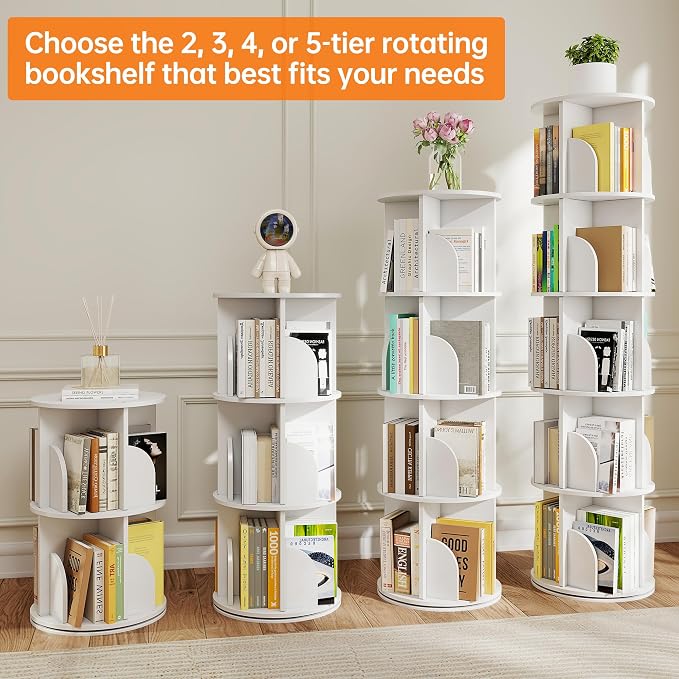 Rotating 2-Tier Bookshelf Tower, 360° Spinning Corner Bookcase - Image 4
