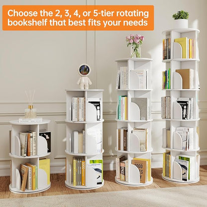 Rotating 2-Tier Bookshelf Tower, 360° Spinning Corner Bookcase - Image 4