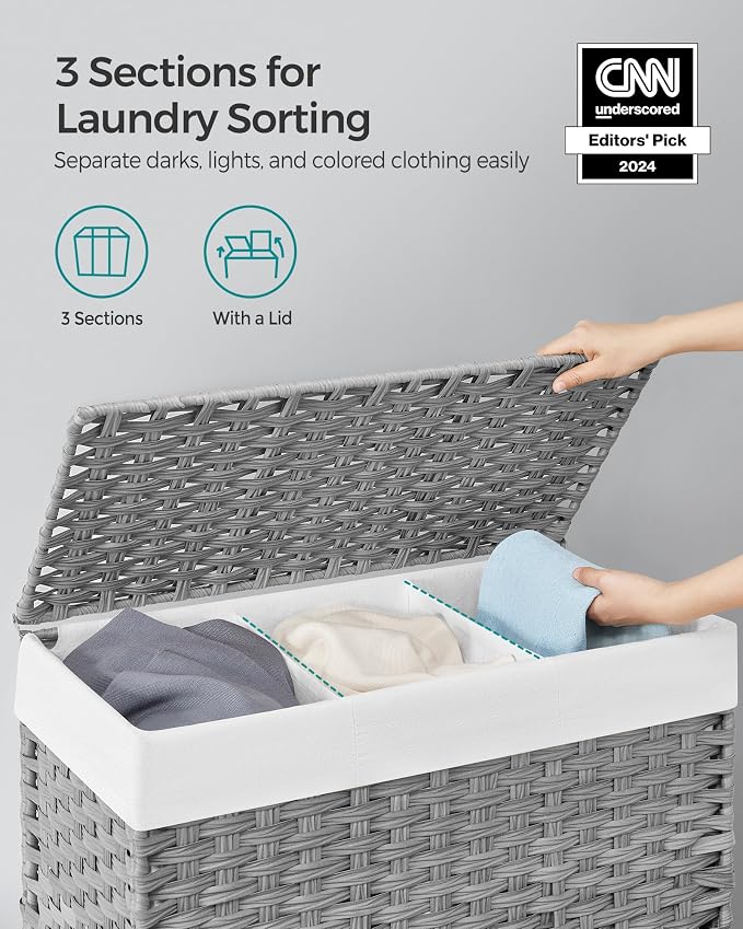 SONGMICS Laundry Hamper with Lid, 37 Gallons, Rolling Laundry Basket with Wheels - Image 3