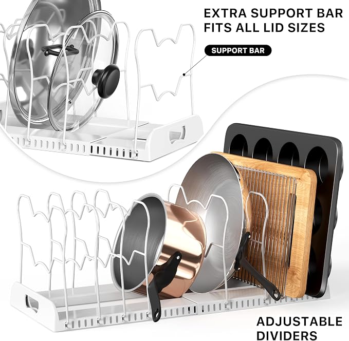 Simple Houseware Expandable Pan Organizer Rack, 10 Adjustable Compartments - Image 4