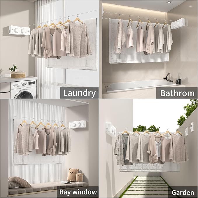 JOOM Retractable Clothesline Heavy Duty Clothes Drying Laundry Line Wall - Image 5