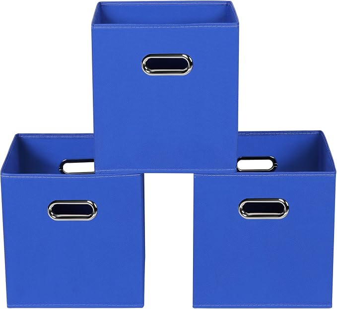 Dark Blue Fabric Storage Bins, Foldable Cube Bins by Yunkeeper