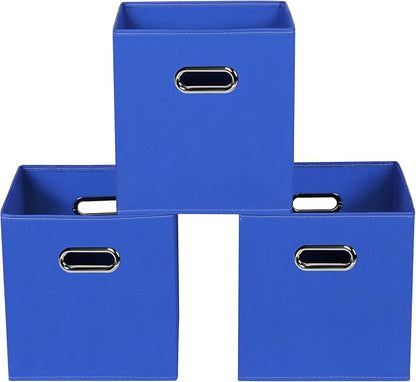 Dark Blue Fabric Storage Bins, Foldable Cube Bins by Yunkeeper