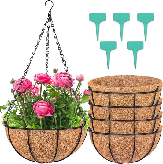 Wizdar Metal Hanging Planters Basket, 12 Inch Round | Coco Coir Liner, Wire by ForYourBetterLife