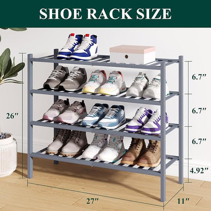Smiry Bamboo Shoe Rack for Closet, 4 Tier Wooden Stackable Shoe Organizer - Image 2
