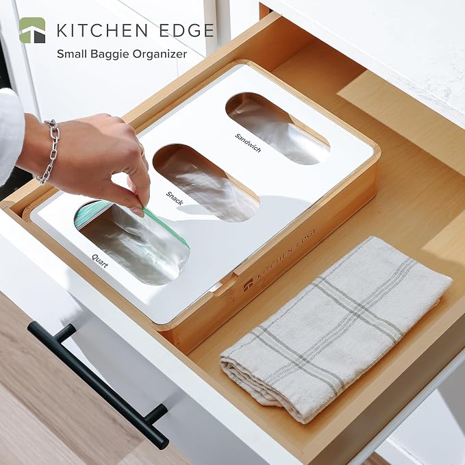 Premium Bag Organizer – Kitchen Edge 3-Slot Bamboo Organizer - Image 2