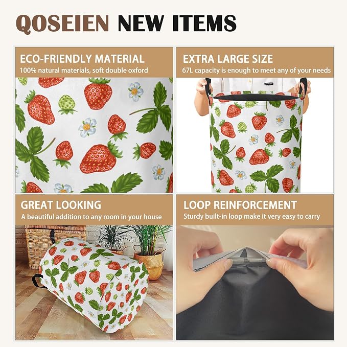 Strawberry Laundry Hamper, Collapsible Laundry Baskets, Flowers Leaf Dirty - Image 2