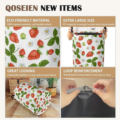 Strawberry Laundry Hamper, Collapsible Laundry Baskets, Flowers Leaf Dirty - Image 2