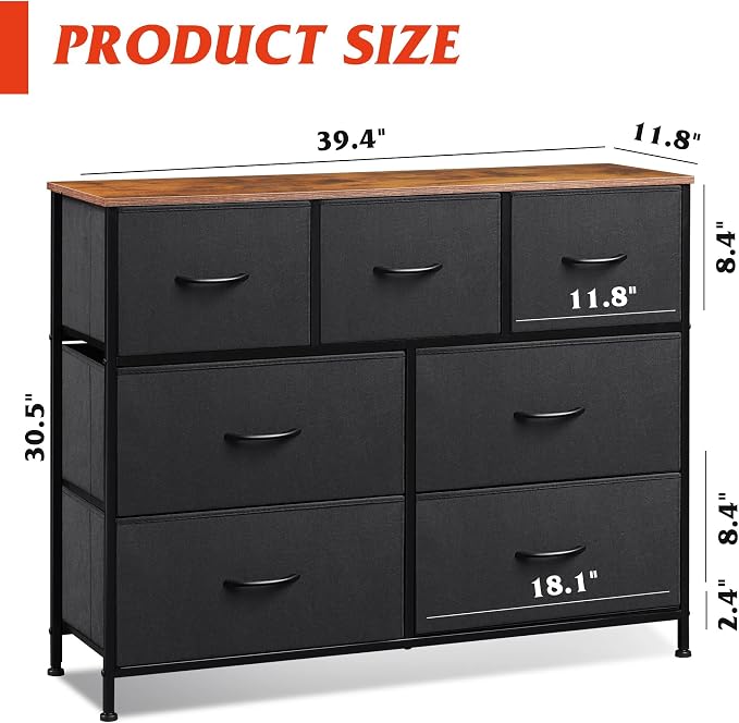 WLIVE Dresser for Bedroom, 7 Drawers, TV Stand, Rustic Brown | 7 roomy fabric - Image 3