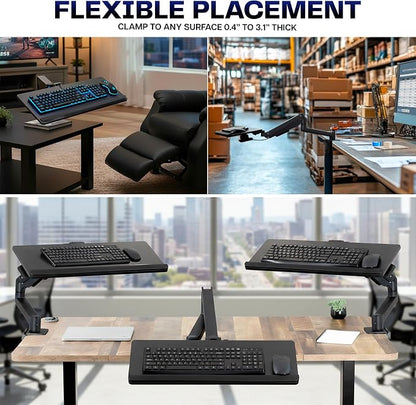VIVO Sit-Stand 24 Inch Pneumatic Spring Keyboard and Mouse Tray Clamp-on Desk - Image 7