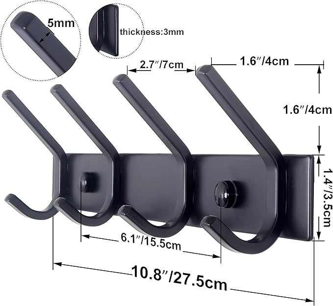 WEBI Coat Rack Wall Mounted, 4 Coat Hooks - Image 2