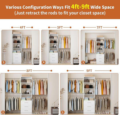 Fastgo Closet System with Drawers, 5-9FT Closet Organizer System with 4 - Image 5