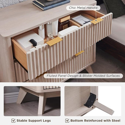 T4TREAM Fluted 3 Drawer Dresser, Curved Profile Design, Wood Drawer Organizer - Image 5