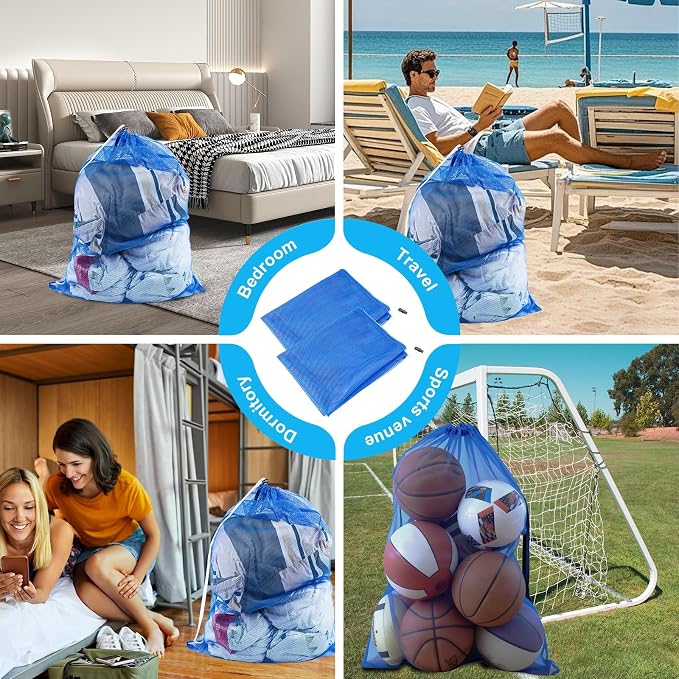 2 Pack Large Mesh Laundry Bags, Machine Washable Laundry Bag - Image 6