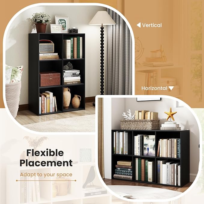 Giantex 6-Cube Bookcase, 3-Tier Cubby Bookshelf, Horizontal Vertical Display - Image 5