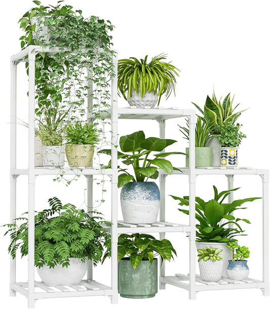 Bamworld Indoor Plant Stand Outdoor White Shelf Bamboo Plant Table by Bamworld