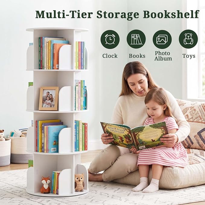 4 Tier Rotating Bookshelf Tower, Round Spinning Bookshelf | 360°revolving - Image 7
