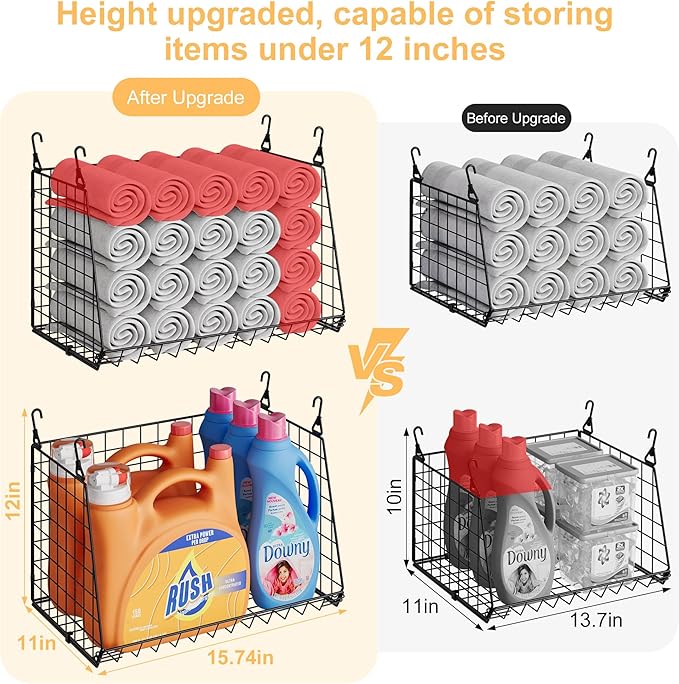 Sonyabecca 3-Pack Hanging Laundry Baskets, Foldable Metal Wire Shelves - Image 2