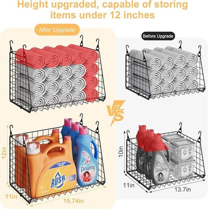 Sonyabecca 3-Pack Hanging Laundry Baskets, Foldable Metal Wire Shelves - Image 2
