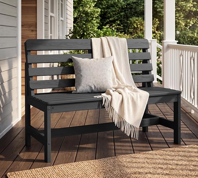 SERWALL Armless Outdoor Bench, All Weather HDPE Porch Bench, 1 Pack, Suitable - Image 2