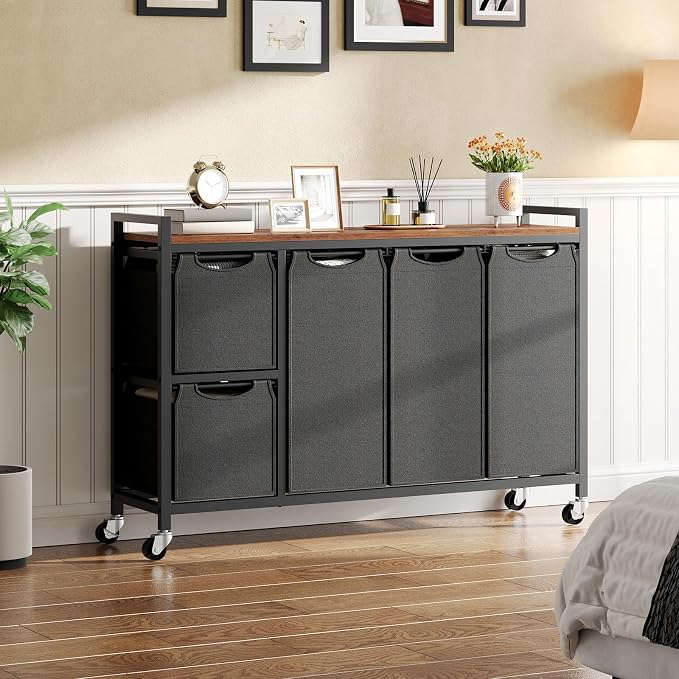 HOOBRO Laundry Sorter with 5 Sections, 45.5 Gal. Laundry Hamper with Wheels and - Image 8