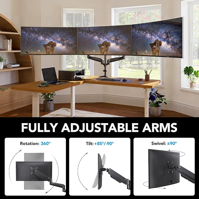 HUANUO Triple Monitor Mount for 17 to 32 inch Screens, Adjustment Triple - Image 5