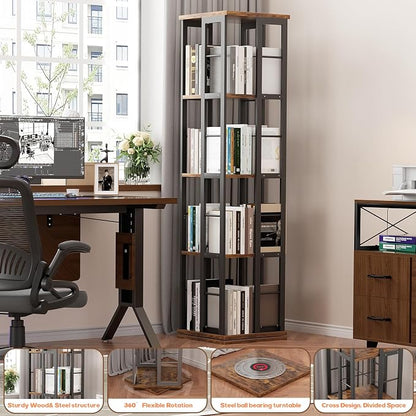 Aheaplus Rotating Bookshelf, Corner Bookshelf, 360 Display Wood Spinning - Image 6