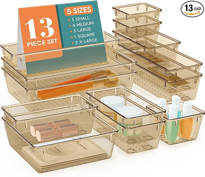 13 PCS Drawer Organizer Set, 5 Varied Size Bathroom and kitchen Drawer cabinet by StorMiracle