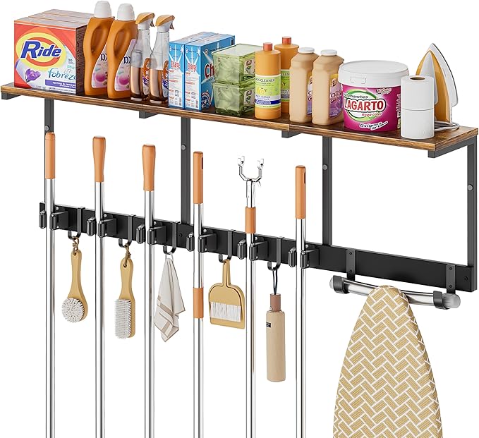 Broom Holder Wall Mount with Cleaning Supplies Organizer, Laundry Room by Olakee