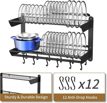 YIGII 30 Inch Pot Rack Wall Mounted, 2-Tier Pots and Pans Organizer - Image 6