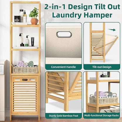 Bamboo Tilt Out Laundry Hamper, 4-Tier Tilt Out Hamper - Image 3