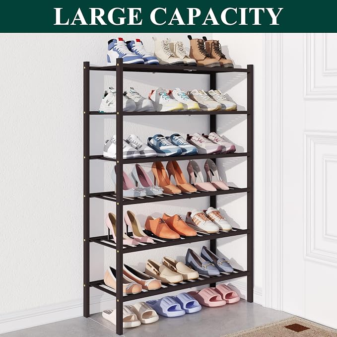 Smiry Bamboo Shoe Rack for Closet, 6 Tier Wooden Stackable Shoe Organizer - Image 5
