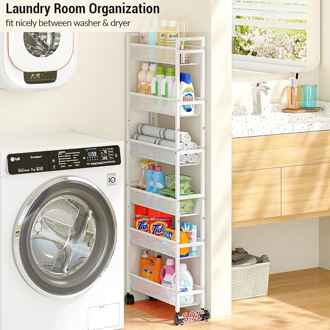 6 Tier Slim Storage Cart, Narrow Cart - Image 3