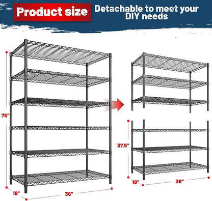 6Tier Metal Shelving Unit Storage Shelves. 1200LBS Wire Shelving Rack Heavy Duty - Image 2