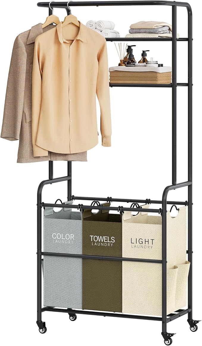 Laundry Sorter 3 Section, Laundry Hamper Cart by Gewudraw