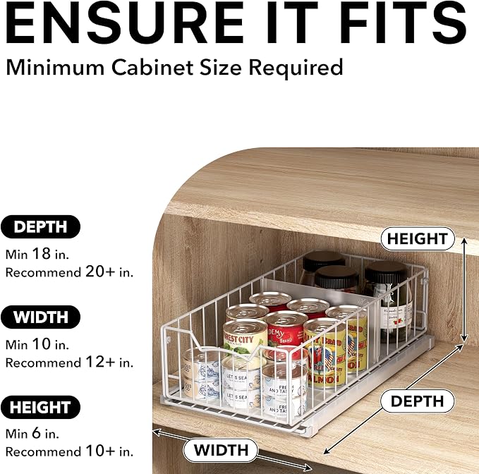Simple Houseware Pull-Out Cabinet Sliding Basket, 17.2Dx9.7Wx5H, Under Sink or - Image 3
