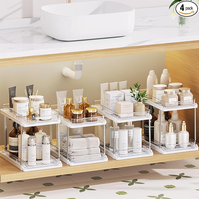 Delamu 2-Tier Bathroom Under Sink Organizers and Storage, Pull Out Cabinet by DELAMU