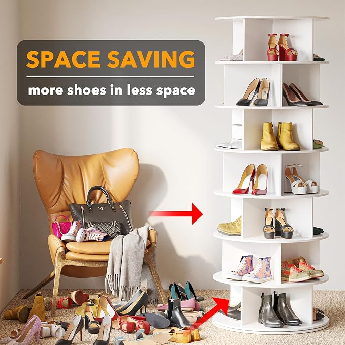 SpaceAid Cross Style 7-Tier Rotating Shoe Organizer, Spinning Shoe Rack Tower - Image 3