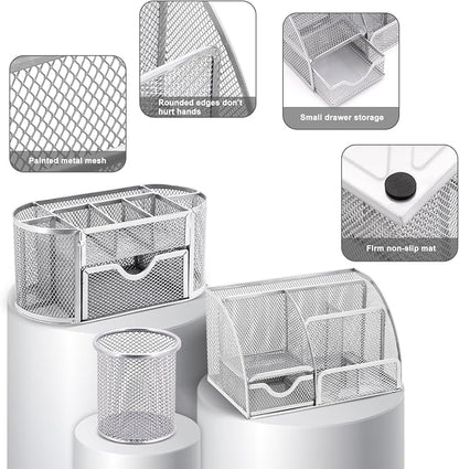 17 in1 Silvery Desk Organizers and Accessories Set, 3 Office Desk Supplies - Image 3