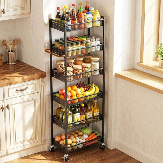 6 Tier Slim Storage Cart with Wheels, Metal Narrow Spice Cabinet Mobile by Xpatee
